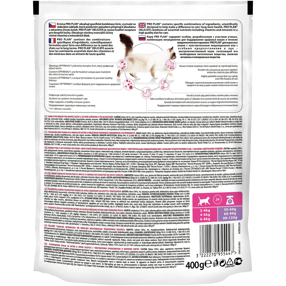 Pro Plan Delicate OptiRenal для кошек с чувствительным пищеварением + здоровье почек, индейка, 400 г