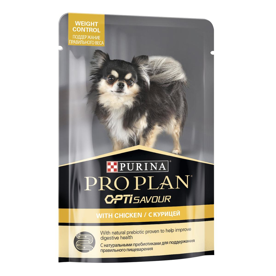 Pro Plan Small & Mini Adult weight control для взрослых собак мелких пород, склонных к набору веса, курица, пауч 100 г
