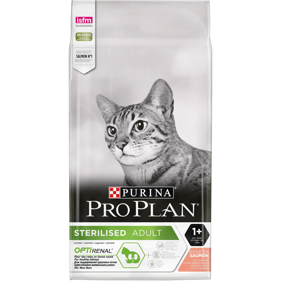 Pro Plan Adult Sterilised OptiRenal для стерилизованных кошек, здоровье почек, лосось, 10 кг
