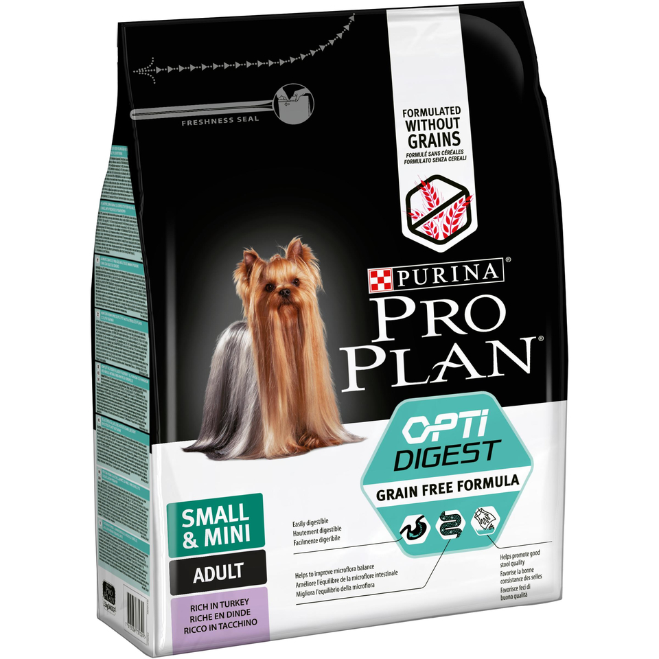 Pro Plan Small & Mini Adult grain free беззерновой для взрослых собак мелких пород с чувствительным пищеварением, индейка, 2,5 кг