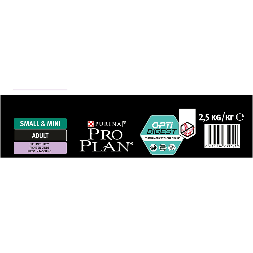 Pro Plan Small & Mini Adult grain free беззерновой для взрослых собак мелких пород с чувствительным пищеварением, индейка, 2,5 кг