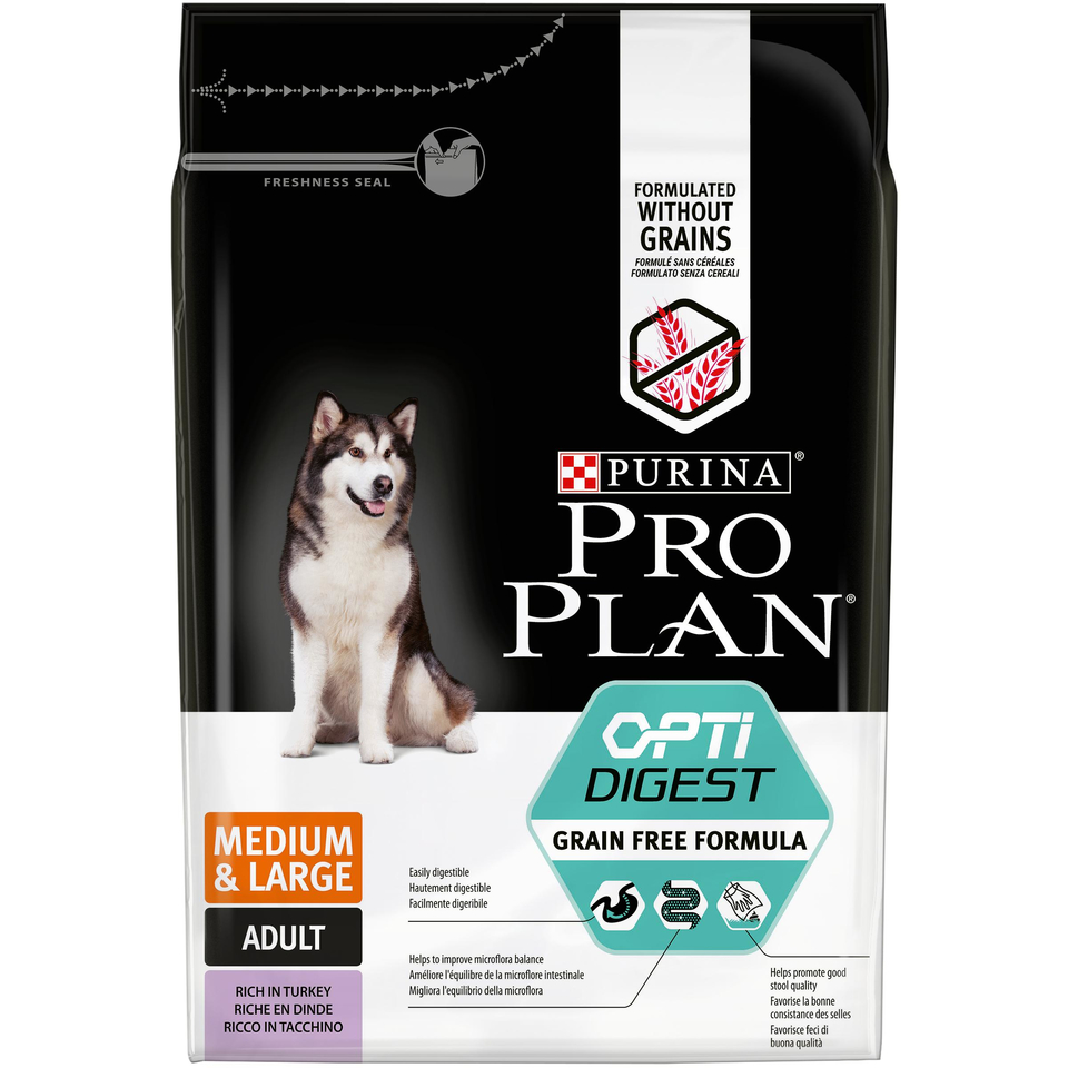 Pro Plan Medium Adult grain free беззерновой для взрослых собак средних пород с чувствительным пищеварением, индейка, 2,5 кг
