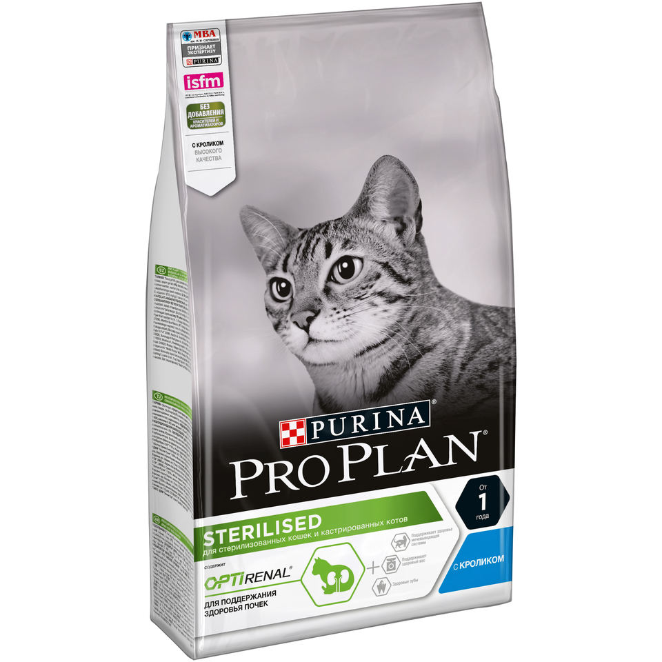 Pro Plan Adult Sterilised OptiRenal для стерилизованных кошек, здоровье почек, кролик, 1,5 кг