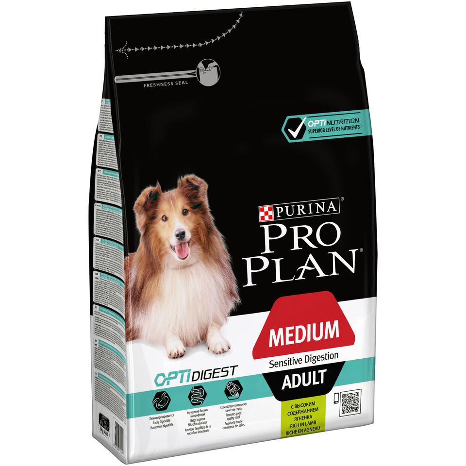Pro Plan Medium Adult sensitive digestion для взрослых собак средних пород с чувствительным пищеварением, ягненок/рис, 3 кг