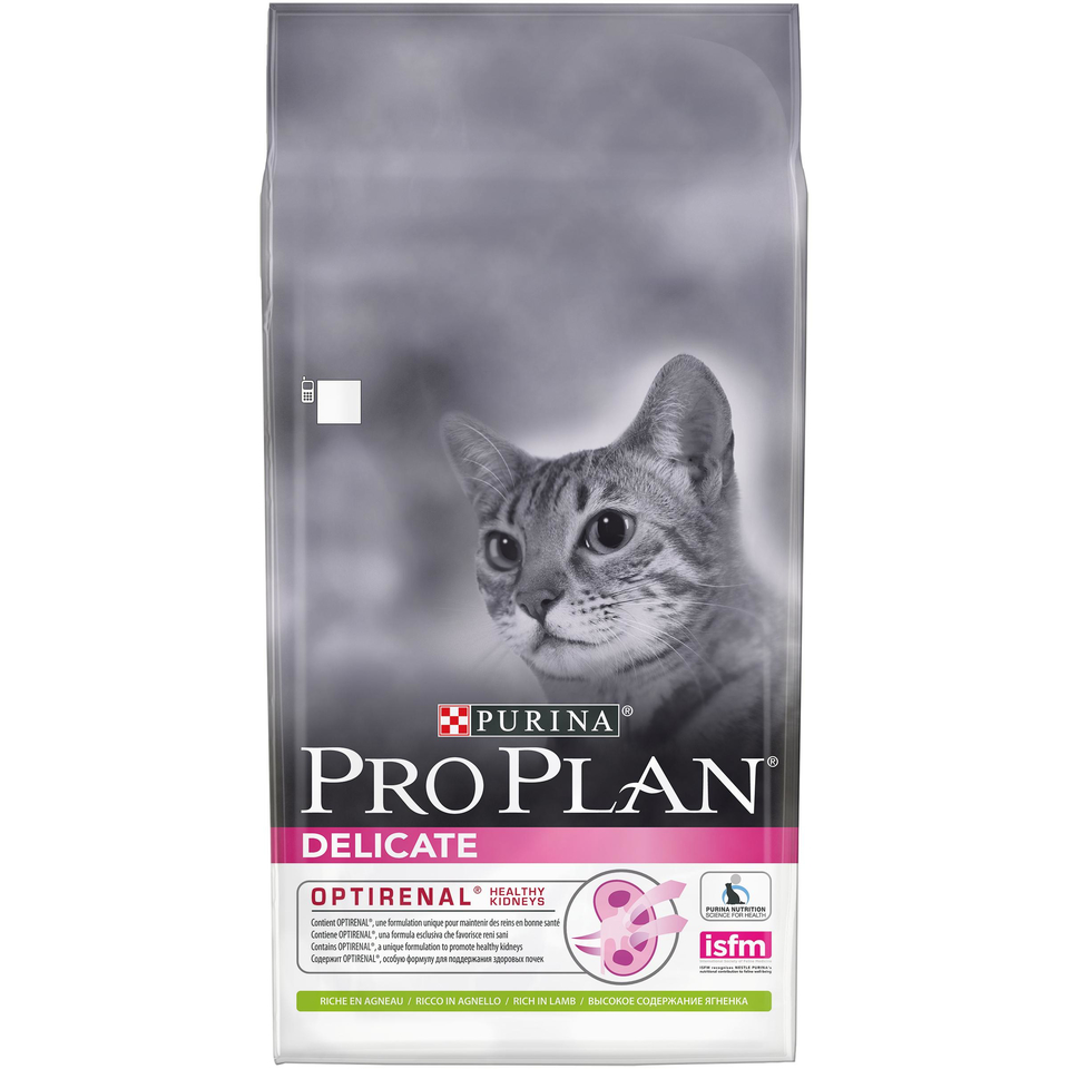 Pro Plan Delicate OptiRenal для кошек с чувствительным пищеварением + здоровье почек, ягненок, 10 кг