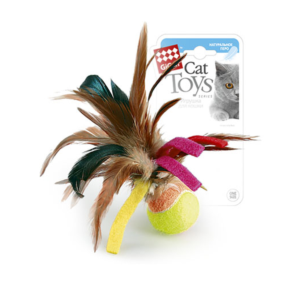 GiGwi Теннисный мячик с перьями, игрушка для кошек