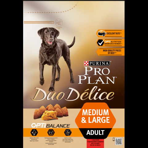 Pro Plan Duo Delice Medium & Large Adult для взрослых собак средних и крупных пород, говядина, 2,5 кг