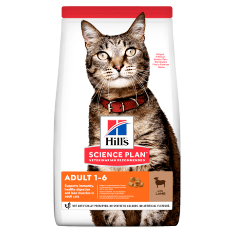 Hill`s SP Adult Optimal Care для взрослых кошек, здоровье кишечника, кожи + иммунитет, ягненок, 1,5 кг