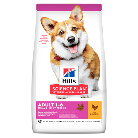 Hill`s SP Adult Small & Miniature для взрослых собак мелких пород, весом до 10 кг, здоровье зубов и кожи, курица, 6 кг