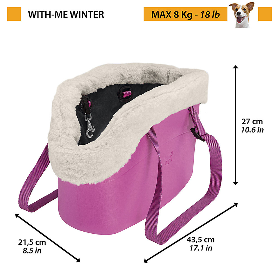 With-Me Winter сумка-переноска с меховым чехлом фиолетовая для собак весом до 8 кг