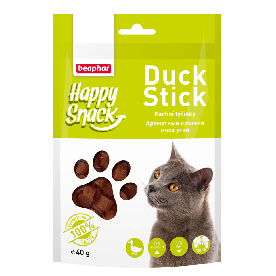 Beaphar Happy Snack Duck Stick, ароматные кусочки мяса утки для котят с 3 месяцев и взрослых, как поощрение/при дрессировке, 40 г