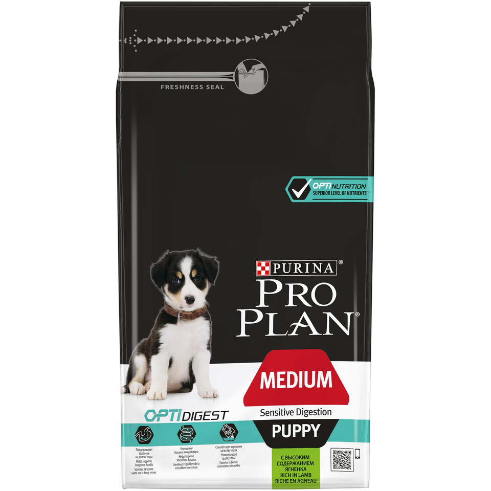 Pro Plan Medium Puppy sensitive digestion для щенков средних пород с чувствительным пищеварением, ягненок/рис, 1,5 кг