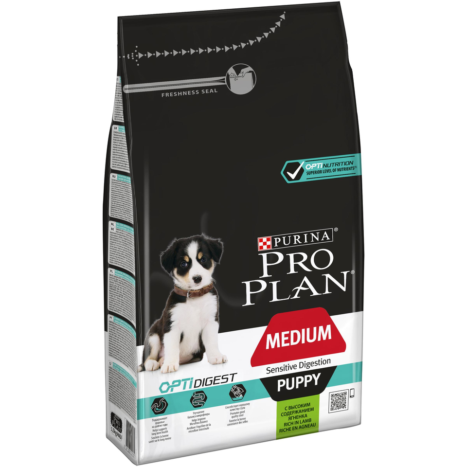 Pro Plan Medium Puppy sensitive digestion для щенков средних пород с чувствительным пищеварением, ягненок/рис, 1,5 кг