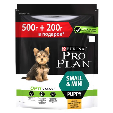 Pro Plan Small & Mini Puppy OptiStart для щенков мелких пород, курица, 500 г + 200 г