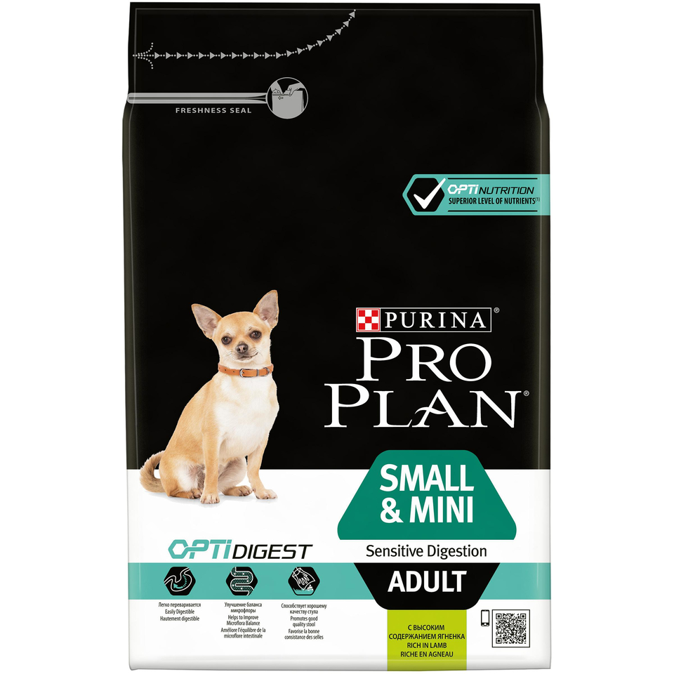 Pro Plan Small & Mini Adult sensitive digestion для взрослых собак мелких пород с чувствительным пищеварением, ягненок/рис, 3 кг