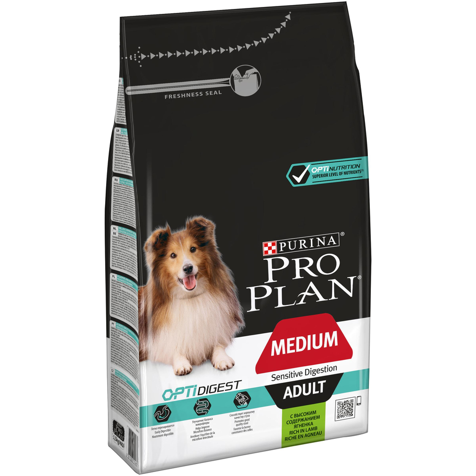 Pro Plan Medium Adult sensitive digestion для взрослых собак средних пород с чувствительным пищеварением, ягненок/рис, 1,5 кг