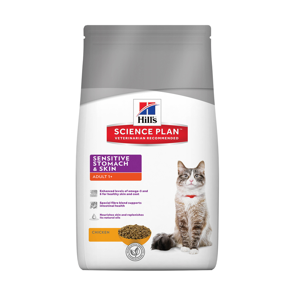 Hill`s SP Sensitive Stomach & Skin для взрослых кошек c чувствительным пишеварением и кожей, курица, 5 кг