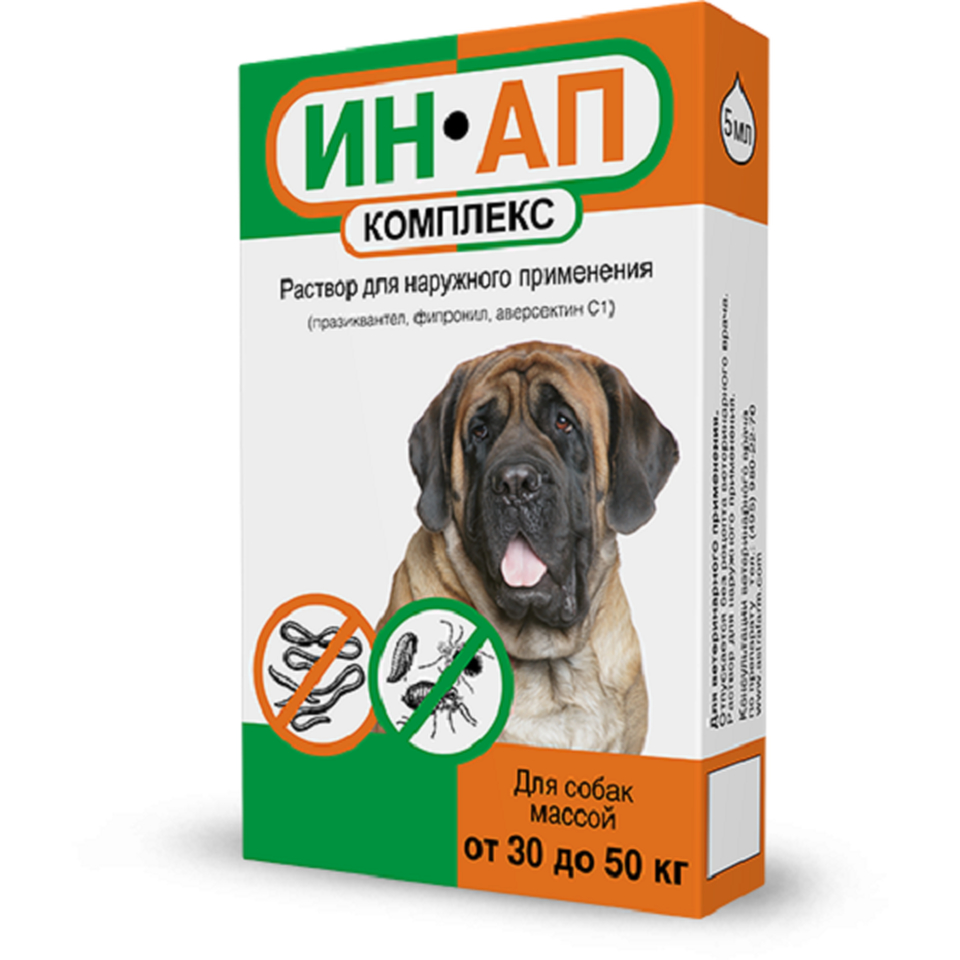 ИН-АП комплекс против внешних паразитов и гельминтов для собак весом 30–50 кг, 5 мл