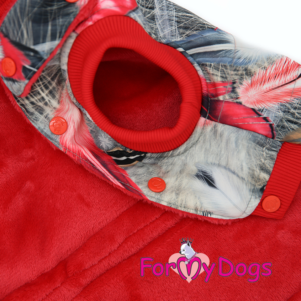 Куртка Перышки серо-красная для собак-девочек (С1)