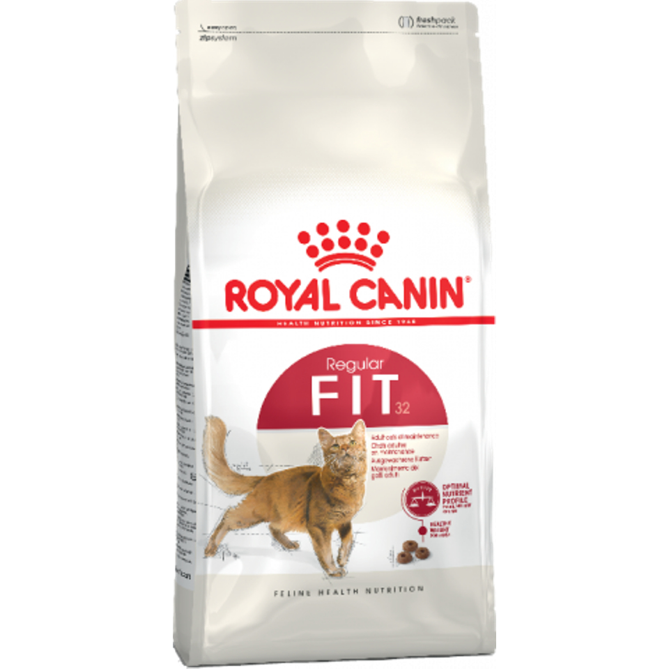 Royal Canin Regular Fit 32 для взрослых кошек, бывающих на улице, контроль веса + выведение шерсти, курица, 400 г + 160 г