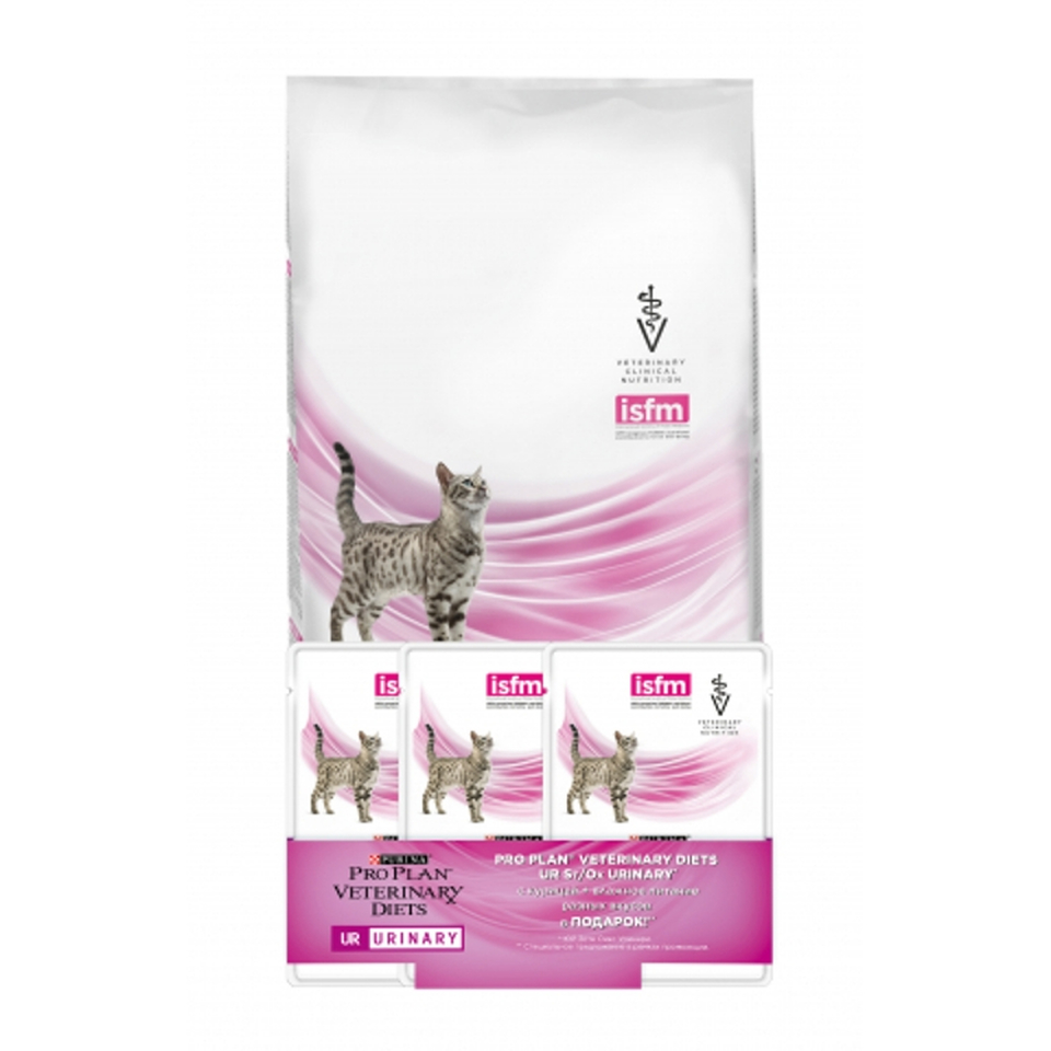 Pro Plan Veterinary diets UR St/Ox Urinary для взрослых кошек при мочекаменной болезни, курица, 1,5 кг + пауч 3 x 85 г