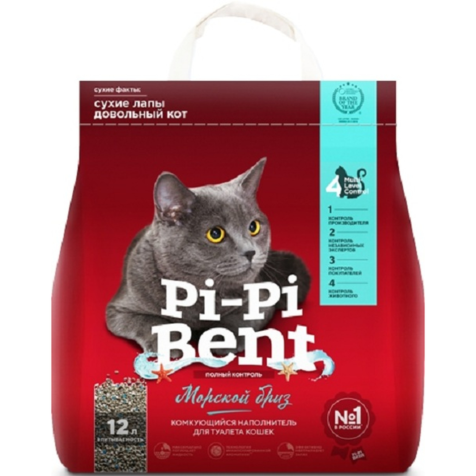 Pi-Pi-Bent «Морской Бриз», наполнитель комкующийся для кошачьих туалетов, 12 л (5 кг)