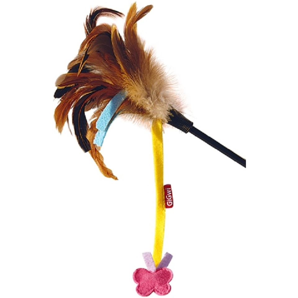 GiGwi Дразнилка с перьями и бабочкой на веревке, игрушка для кошек