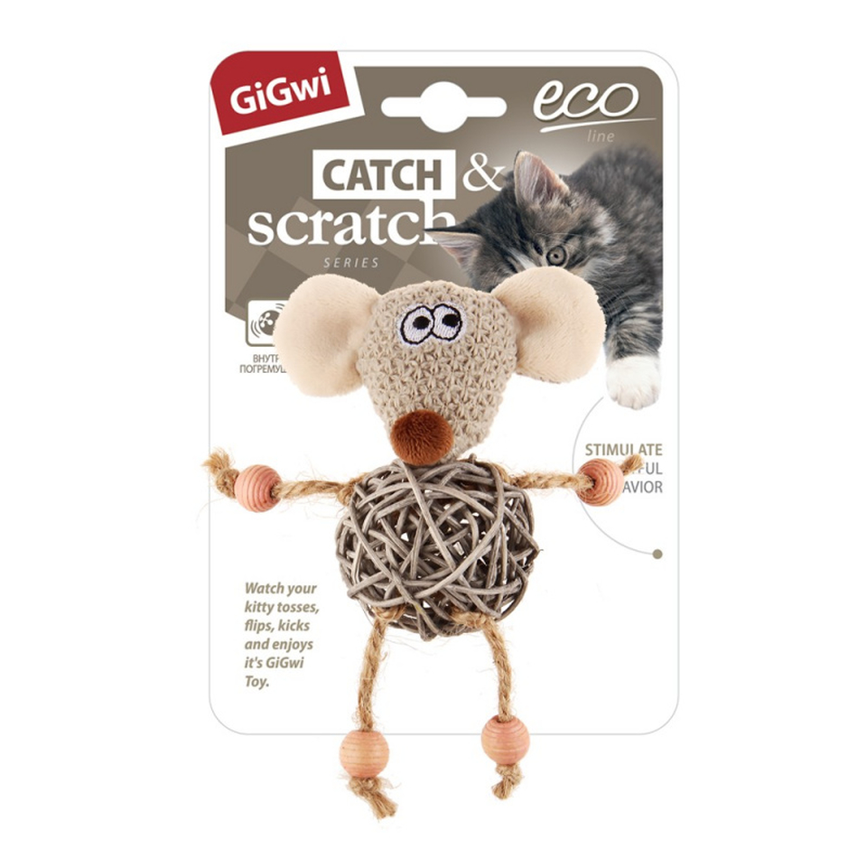 GiGwi Мышка с плетеным мячиком и колокольчиком, игрушка для кошек