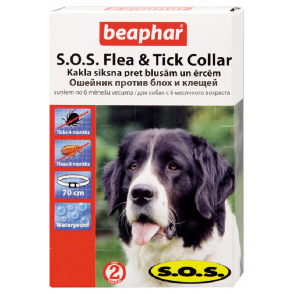 Беафар SOS ошейник для собак от блох и клещей (белый), 70 см