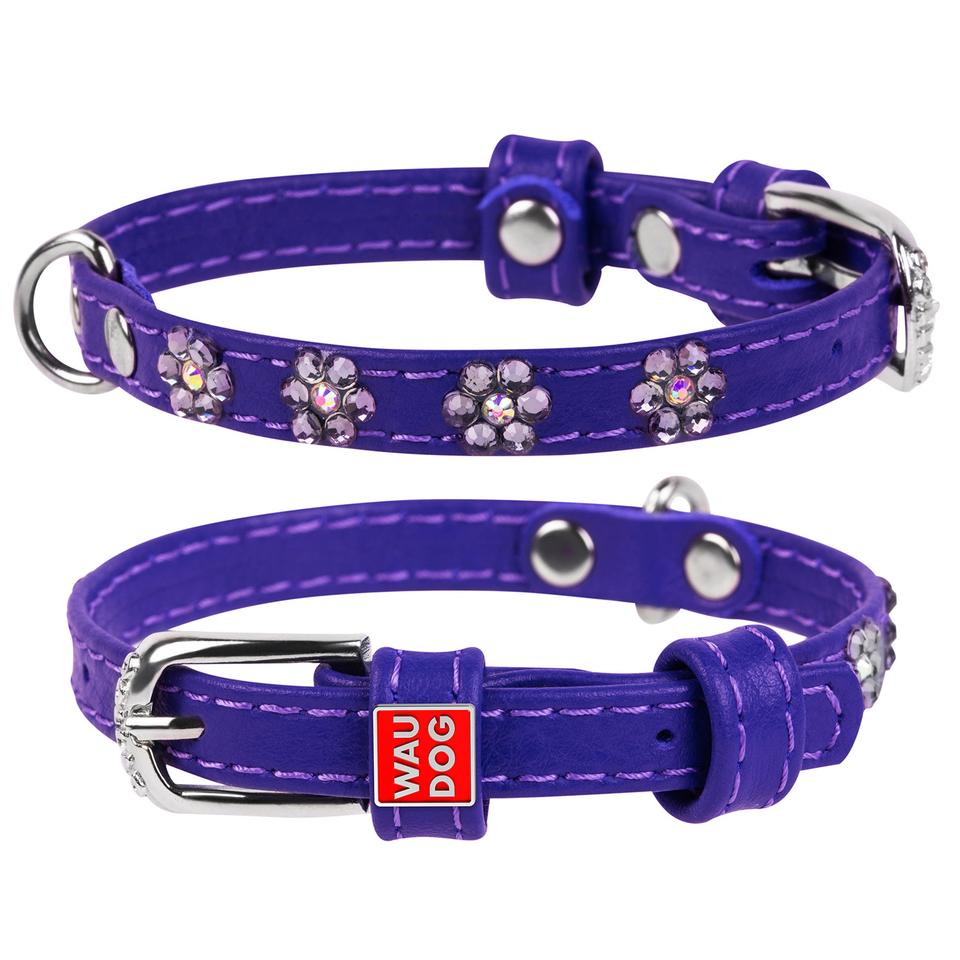 WAUDOG Glamour Ошейник Цветочек с клеевыми стразами для собак фиолетовый, 0,9х(18-21) см