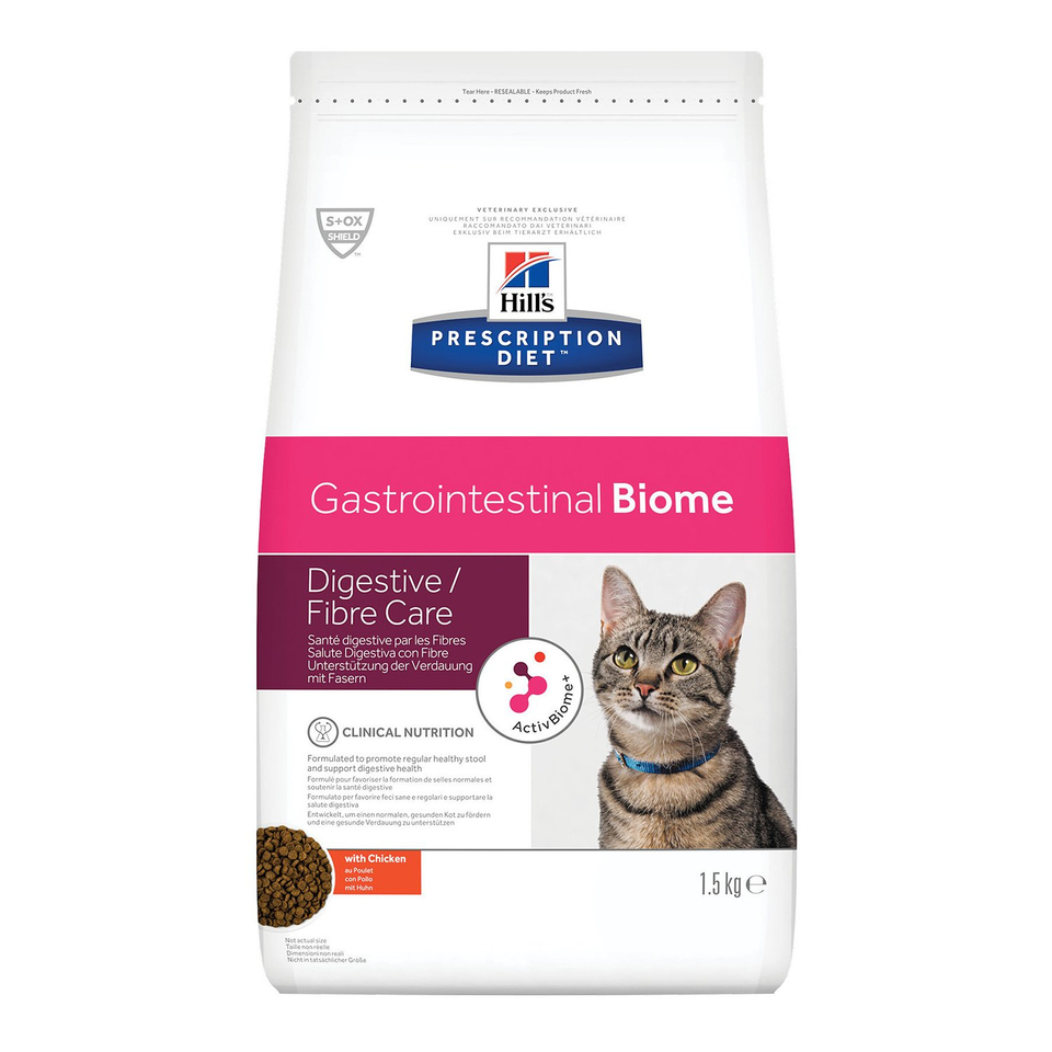 Hill's PD Gastrointestinal Biome для взрослых кошек при низкой моторике кишечника и расстройствах пищеварения, курица, 1,5 кг