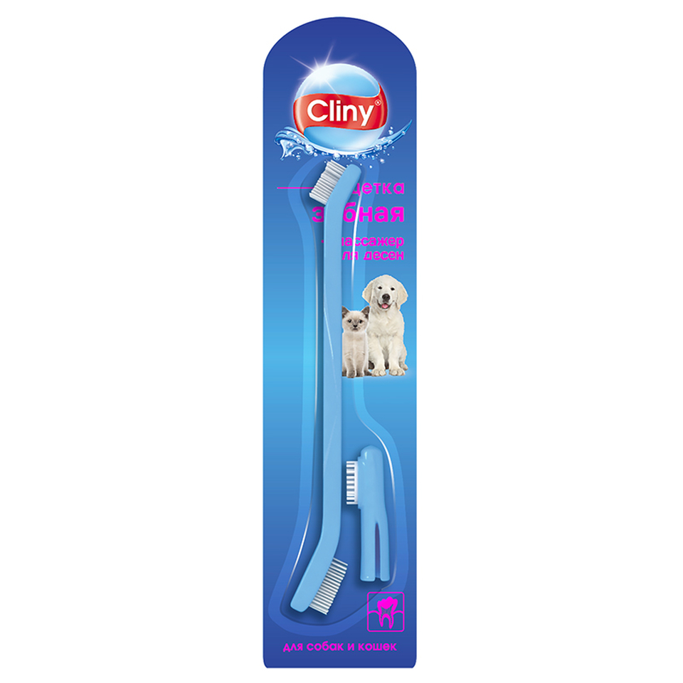 Cliny зубная щетка+массажёр десен для собак и кошек