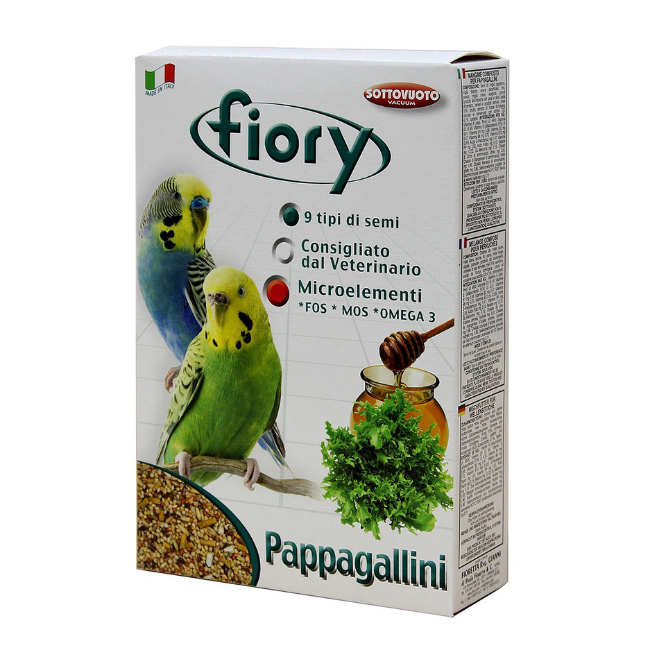 Fiory Superpremium Pappagallini для волнистых попугаев, здоровье пищеварения + пигментация, 400 г