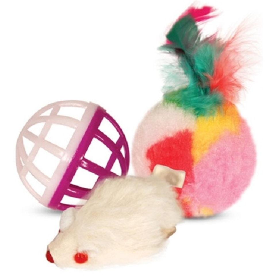 Триол Набор мяч+мышь+шар, игрушка для кошек, 4+4,5+4 см