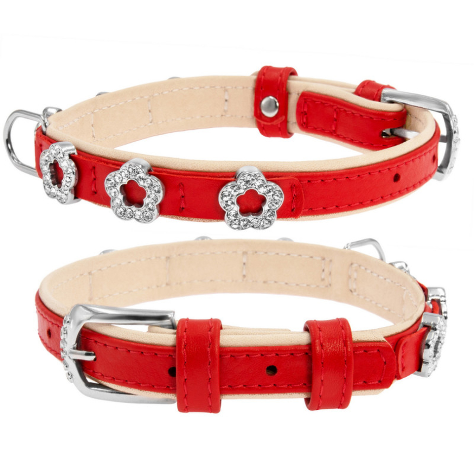 Ошейник «Collar brilliance» двойной с украшением «Цветочек» 15 мм, 27–36 см, красный