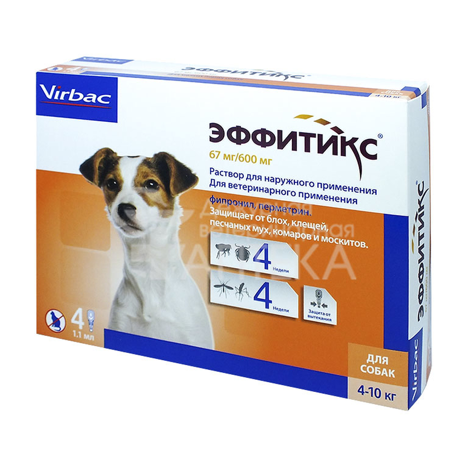 Virbac Эффитикс для собак весом 4–10 кг от блох и клещей, 4 пипетки