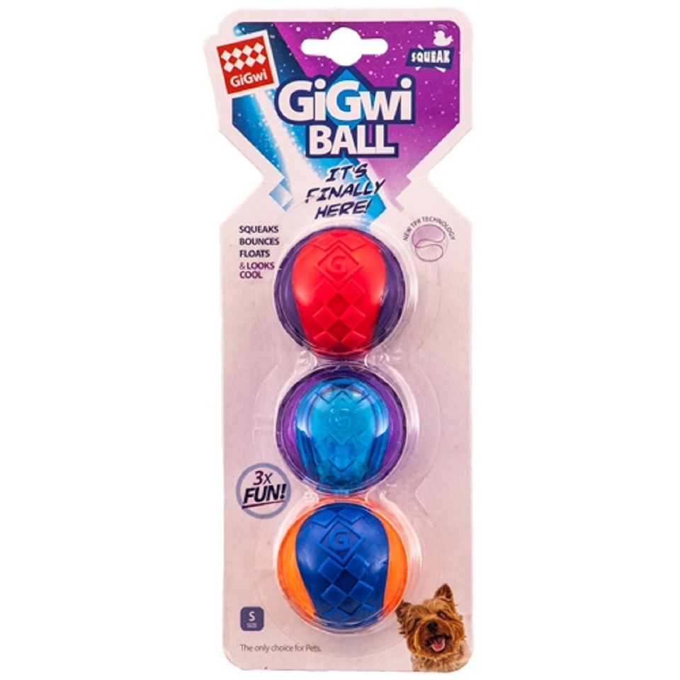 GiGwi Три мяча с пищалками, игрушка для собак