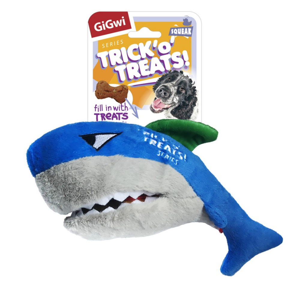 GiGwi Акула с пищалкой и нишей под лакомство, игрушка для собак
