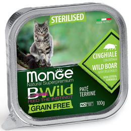 Monge Cat BWild Graifree для стерилизованных кошек из кабана с овощами, консервы,100г