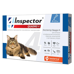 Инспектор Quadro капли от внешних и внутренних паразитов для кошек весом 8–15 кг, 1 пипетка