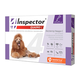 Инспектор Quadro капли от внешних и внутренних паразитов для собак весом 10-25 кг, 1 пипетка