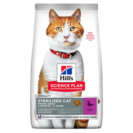 Hill`s SP Young Adult Sterilised Cat для стерилизованных кошек до 6 лет, здоровье почек + контроль веса, утка, 10 кг