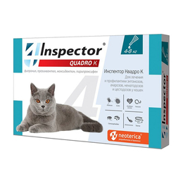 Инспектор Quadro капли от внешних и внутренних паразитов для кошек весом 4-8кг, 1 пипетка
