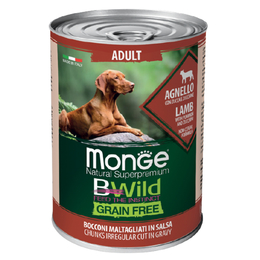 Monge Dog BWild Grain Free беззерновые консервы из ягненка с тыквой и кабачками для взрослых собак всех пород, 400г