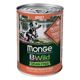 MongeDogBWild Grain Free беззерновые консервы из индейки с тыквой и кабачками для взрослых собак, 400г