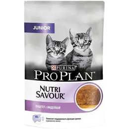 Pro Plan Junior NutriSavour для котят в период роста, для зрения и развития мозга, паштет, индейка, пауч 85&nbsp;г