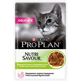 Pro Plan Delicate NutriSavour для кошек с чувствительным пищеварением, ягненок, пауч 85 г