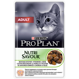Pro Plan Adult NutriSavour для взрослых кошек, для поддержания иммунитета, ягненок, пауч 85 г