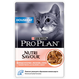 Pro Plan Housecat NutriSavour для домашних кошек, для выведения шерсти, лосось, пауч 85 г