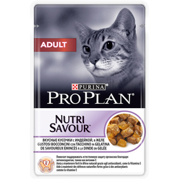 Pro Plan Adult NutriSavour для взрослых кошек, для поддержания иммунитета, индейка, пауч 85&nbsp;г